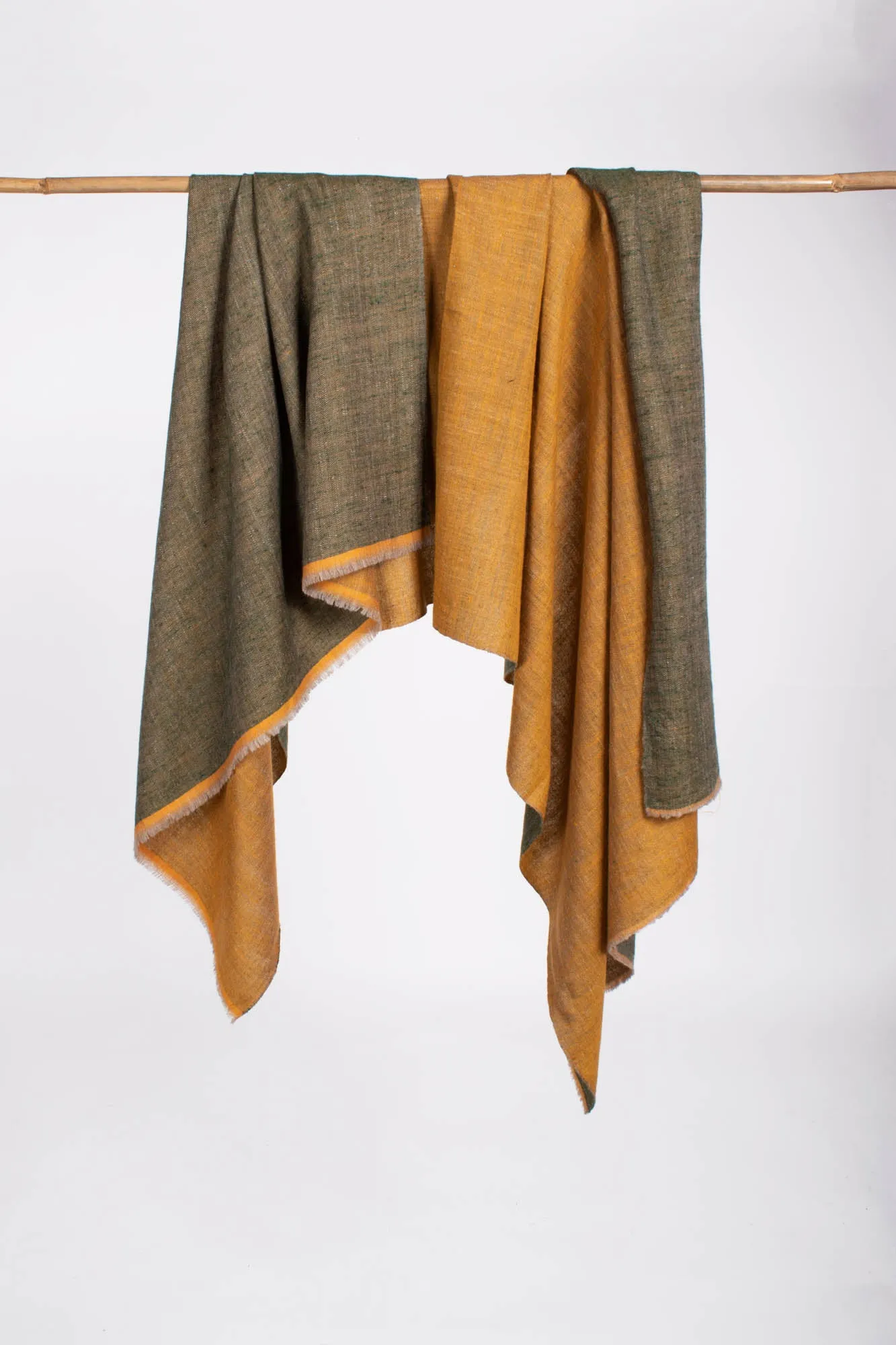 Mustard and Green Dorukha Pashmina Shawl - FLAGSTAFF