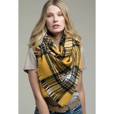 Mustard Glen Plaid Square Fall Winter Blanket Scarf