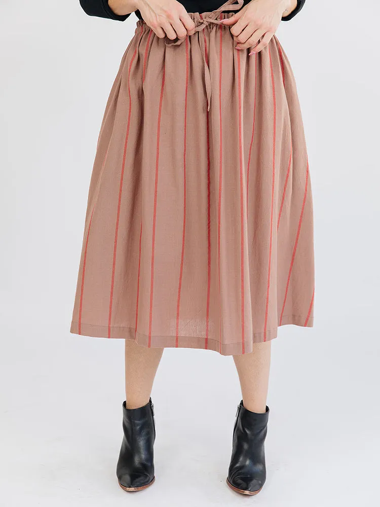 Mya Drawstring Midi Skirt - Cocoa Stripe