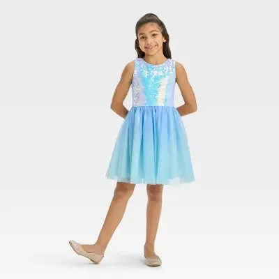 New - Cat & Jack Girls Sleeveless Tulle Party Sequin Dress