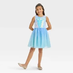 New - Cat & Jack Girls Sleeveless Tulle Party Sequin Dress