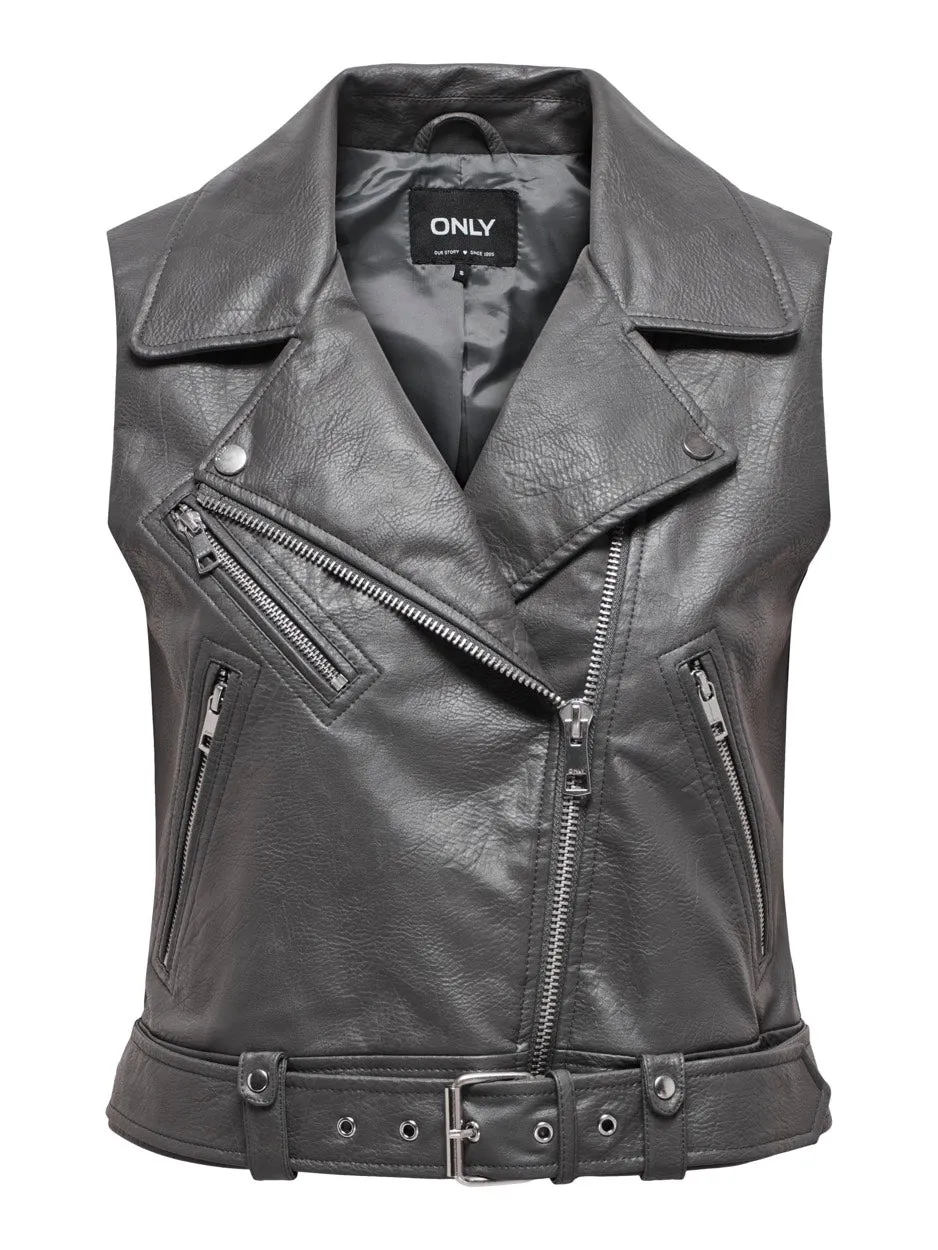 Onlvera Faux Leather Waistcoat Otw - Antraciet