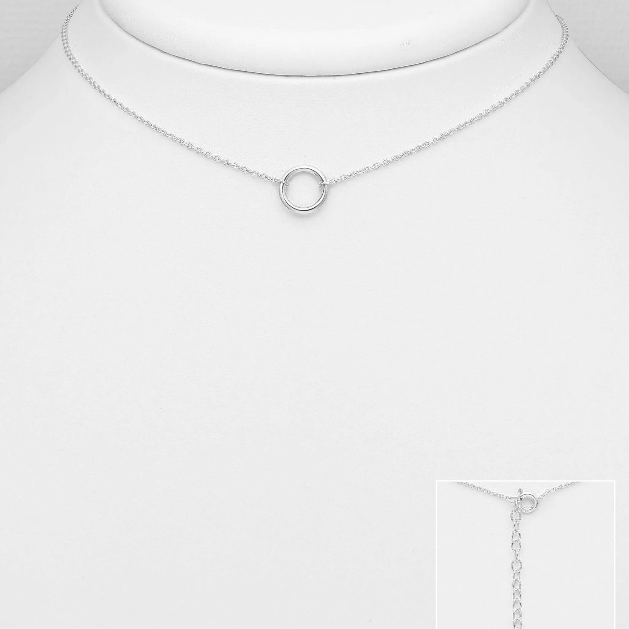 Open Circle Choker Necklace In Sterling Silver