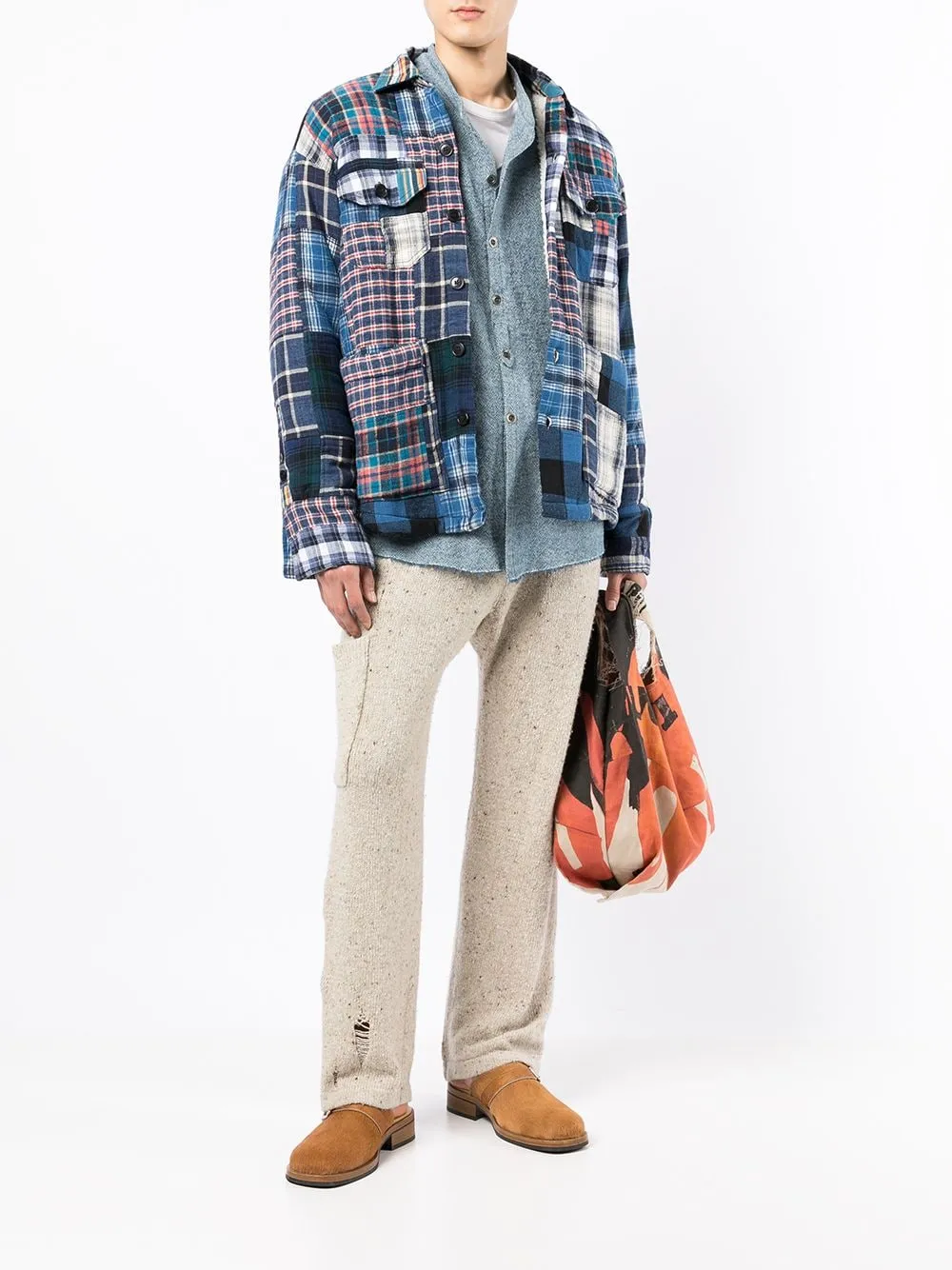 Patchwork Shearling-Lined Shirt Jacket