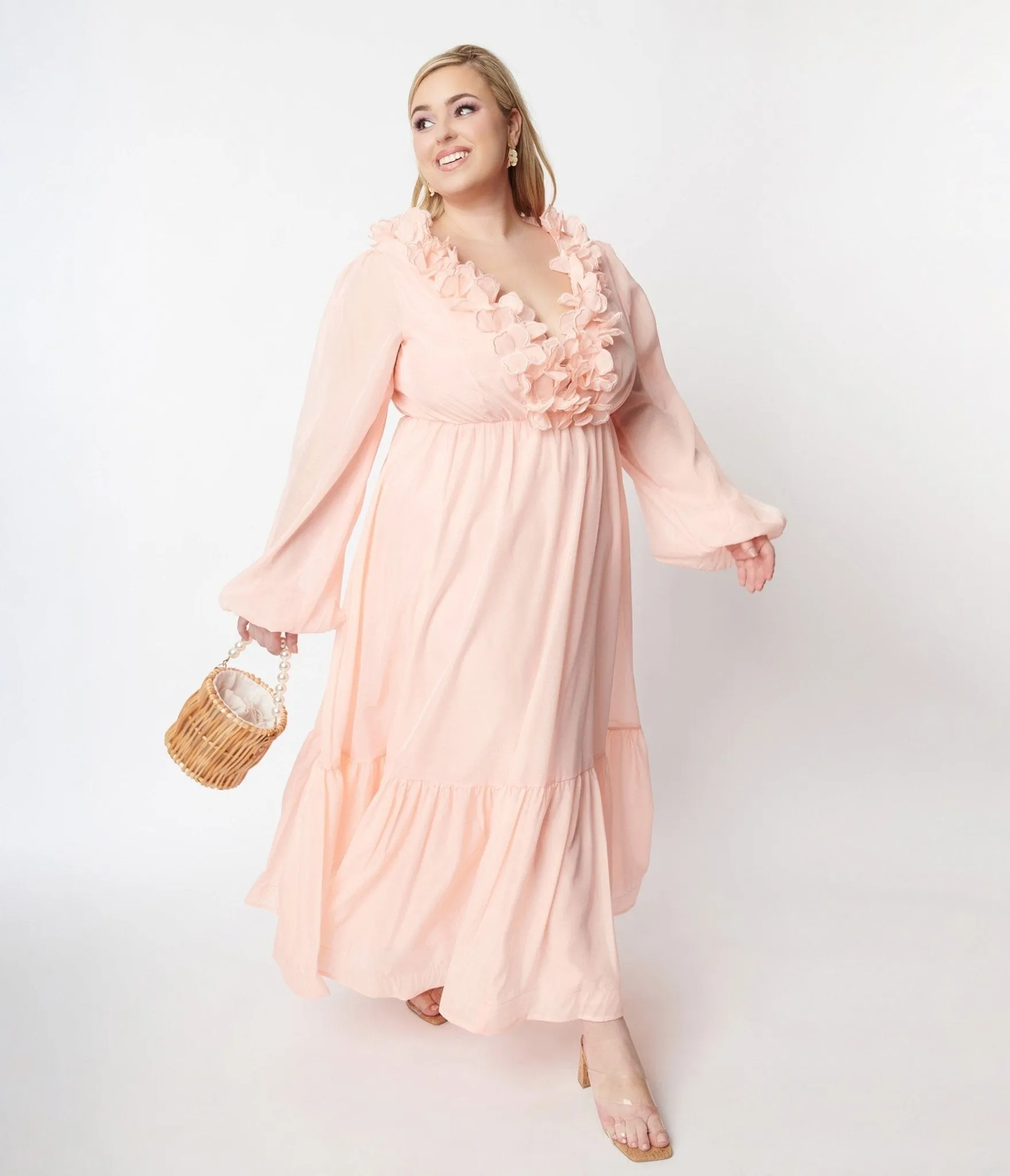 Peach Ruffled Maxi Dress