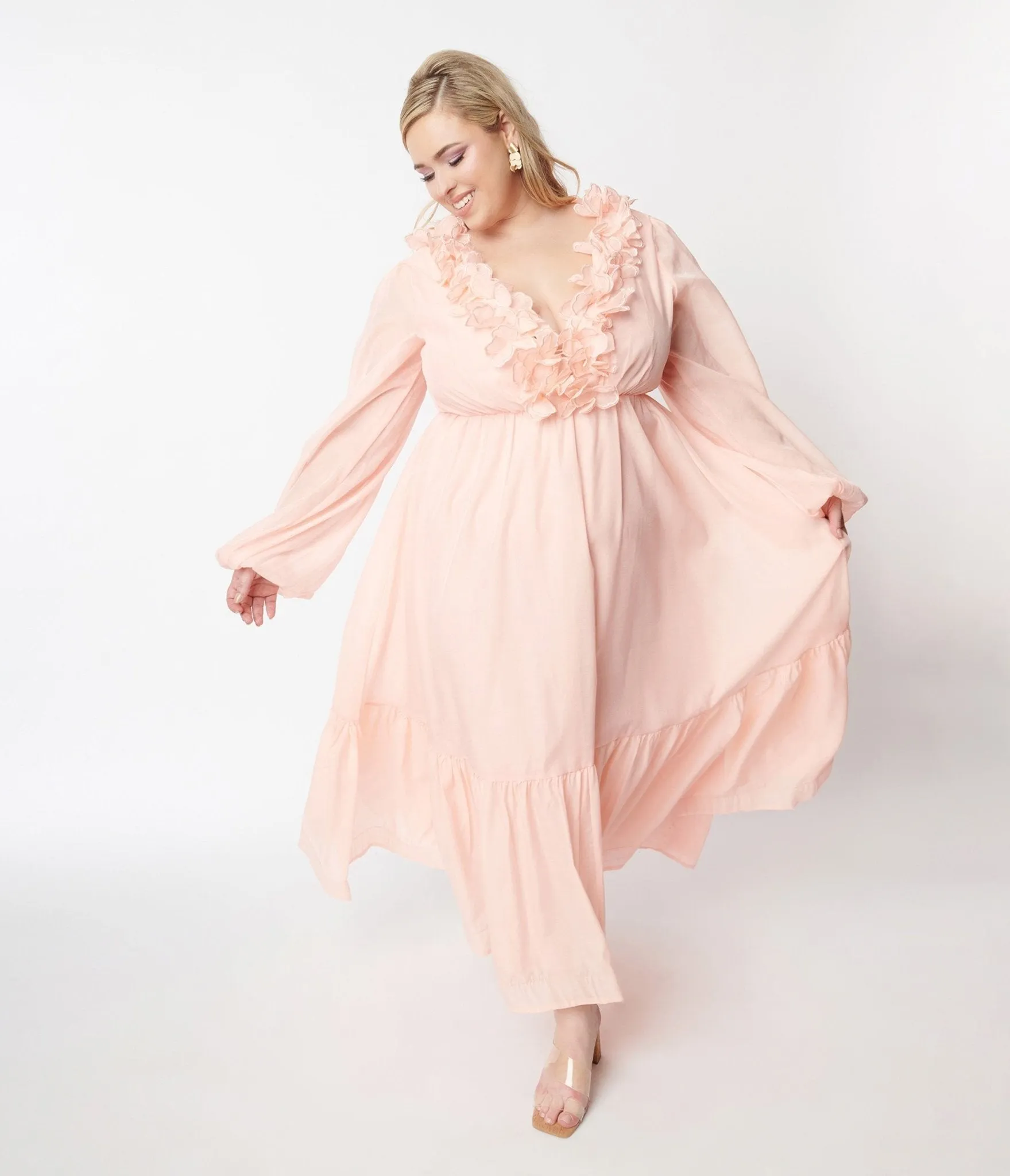 Peach Ruffled Maxi Dress