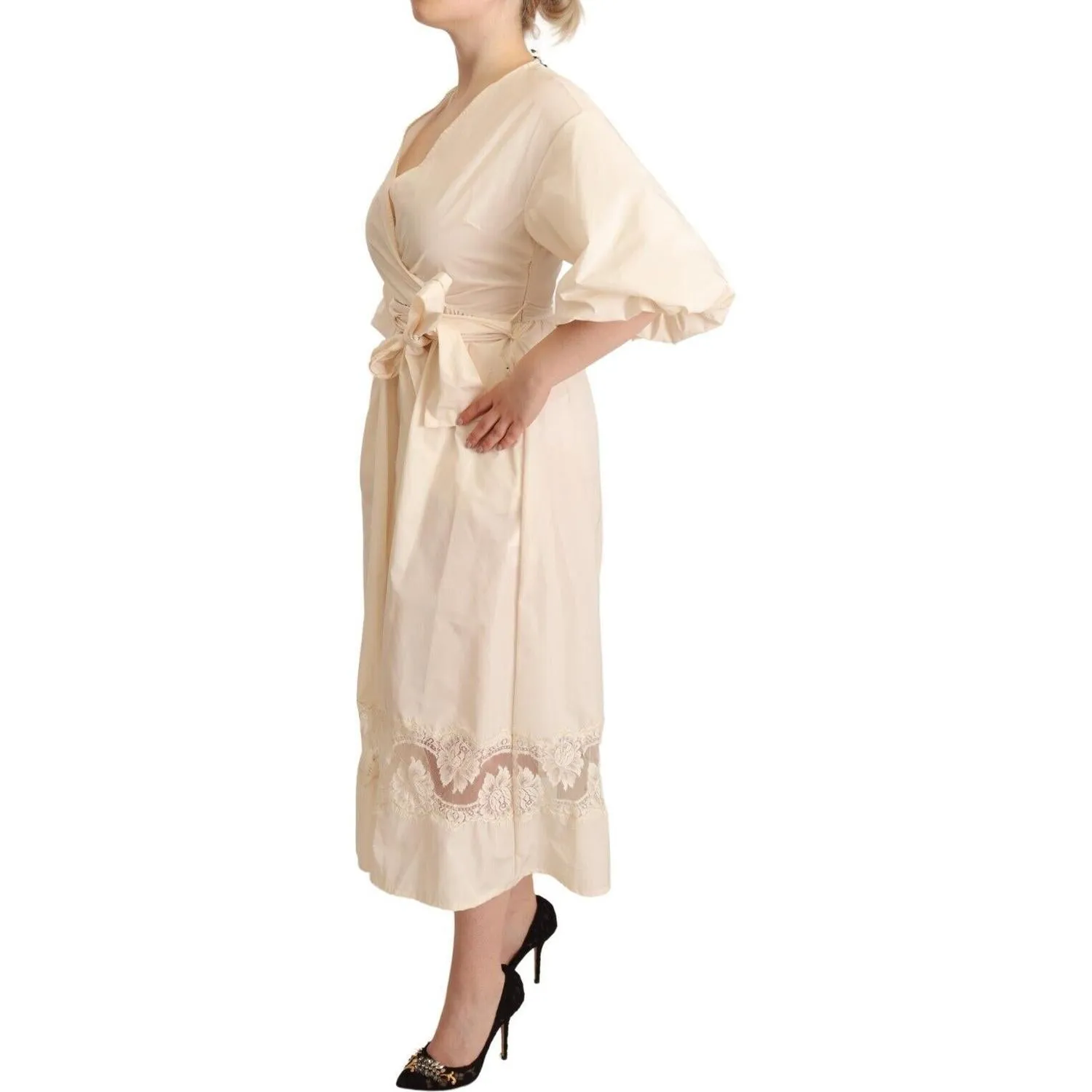 PINK MEMORIES Elegant Off White Maxi Wrap Dress