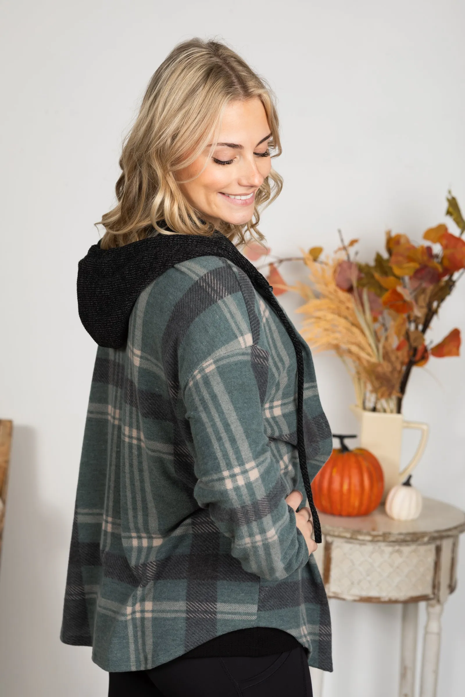 Plaid Button Down Hooded Shacket