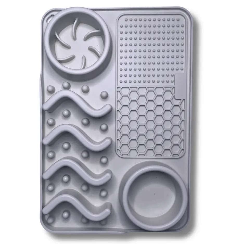 Pups Up Rectangle Lick Mat & Slow Feeder Combo Grey