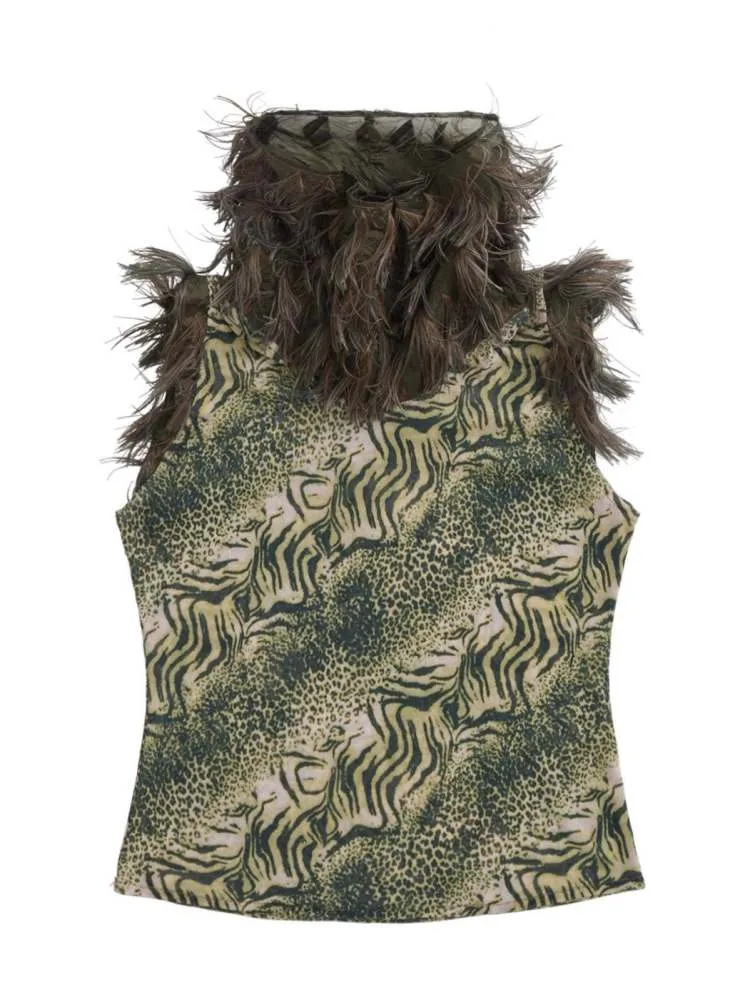 "Back to the Jungle" Leopard Print Fur Collar Tank Top【s0000008572】