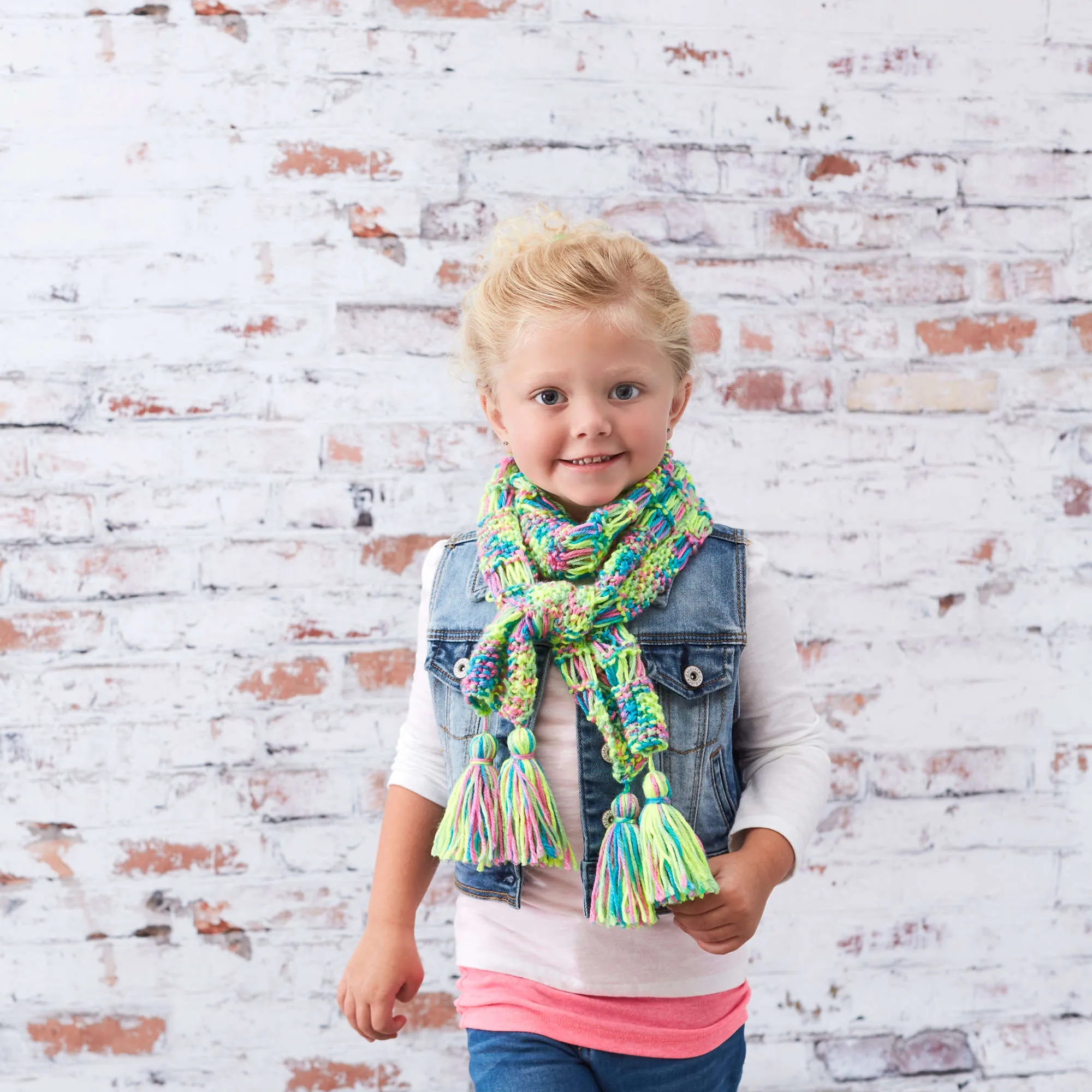 Red Heart Kid's Knit Drop-Stitch Scarf