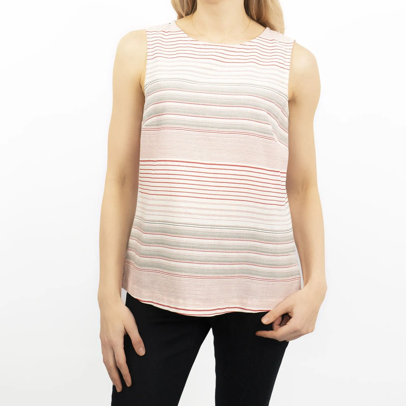 Red Striped Womens Sleeveless V-Neck Lightweight Tops