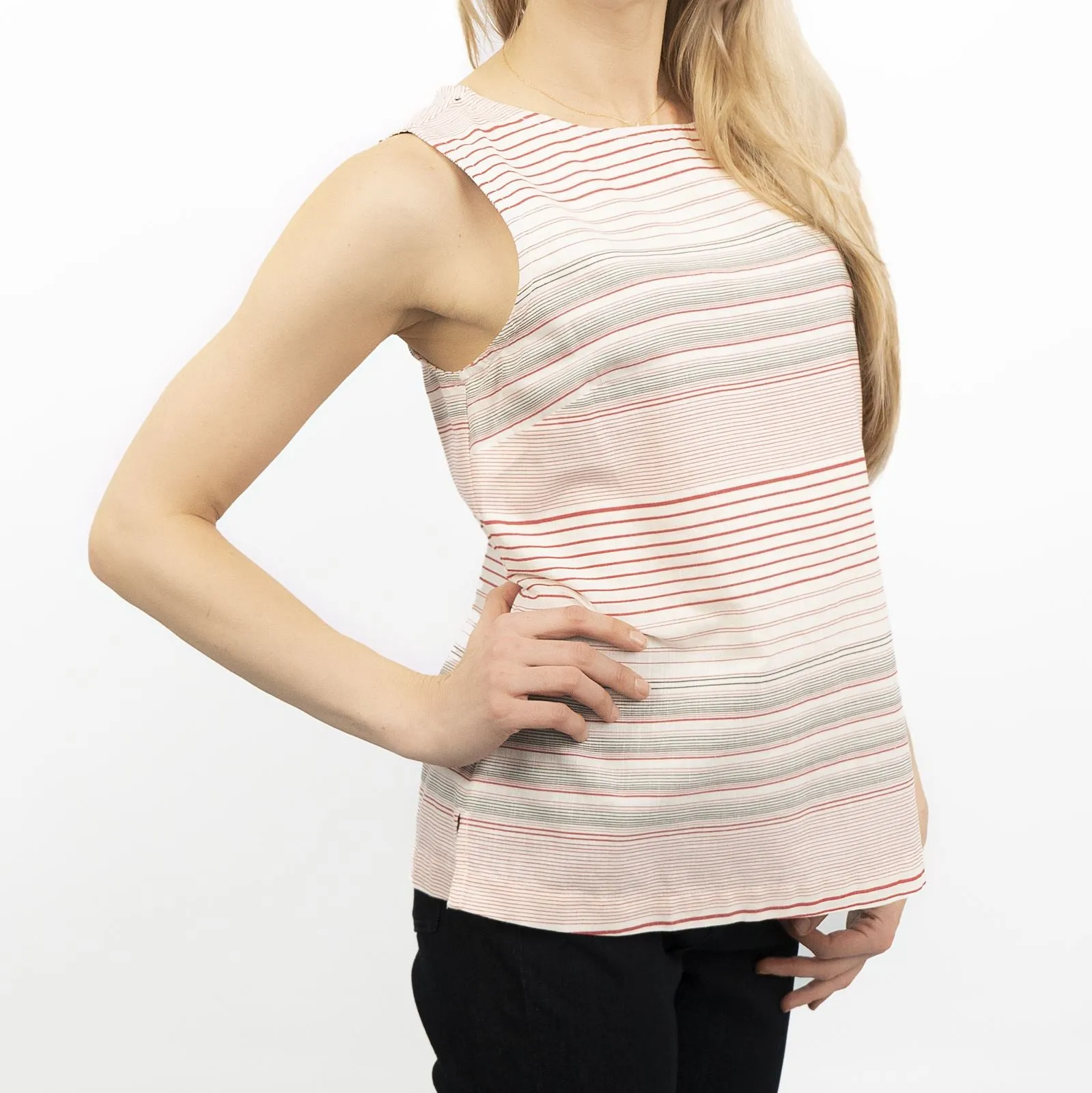 Red Striped Womens Sleeveless V-Neck Lightweight Tops