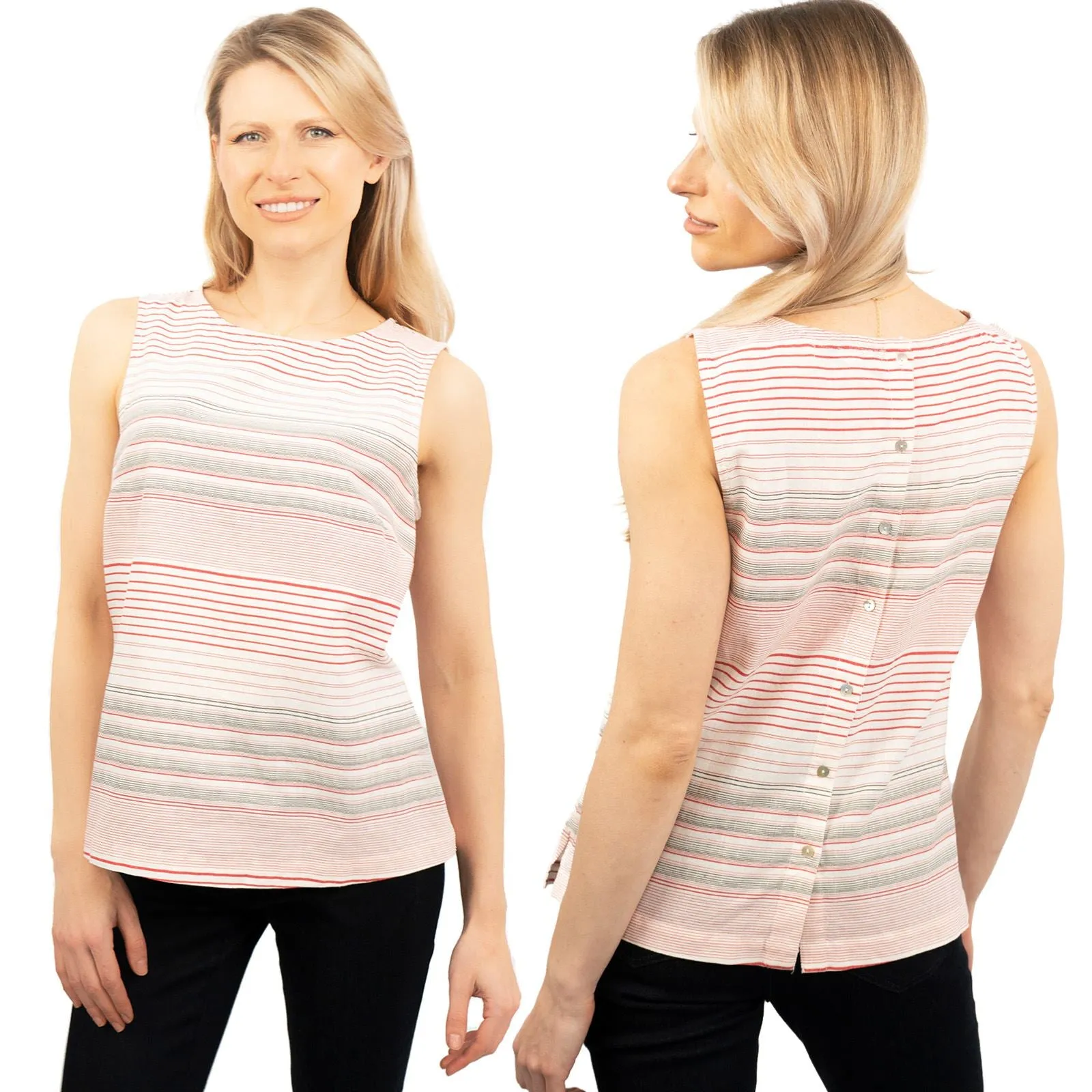 Red Striped Womens Sleeveless V-Neck Lightweight Tops