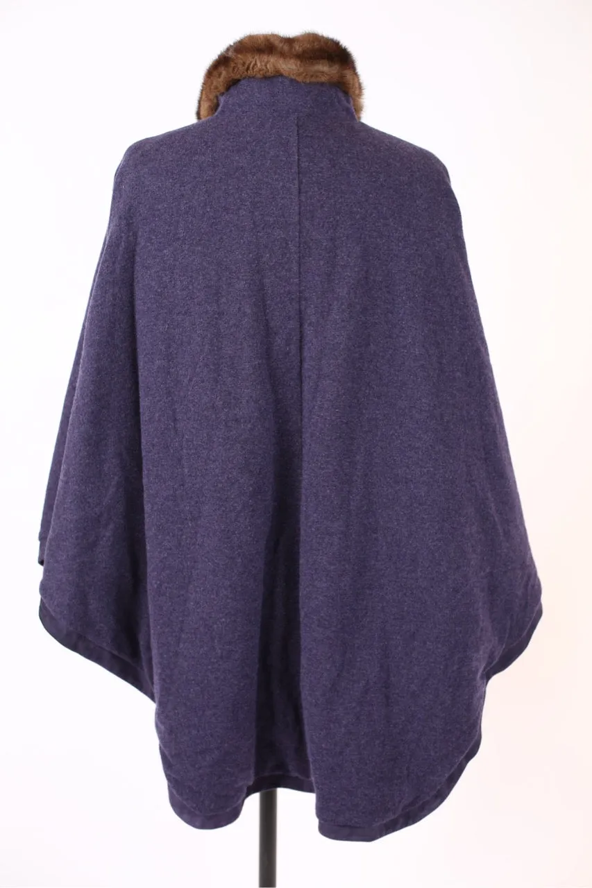 Reversible Cashmere Mink Collar Poncho -Amethyst