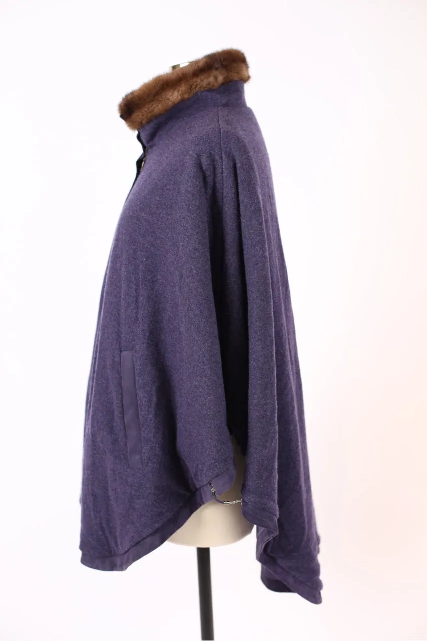 Reversible Cashmere Mink Collar Poncho -Amethyst