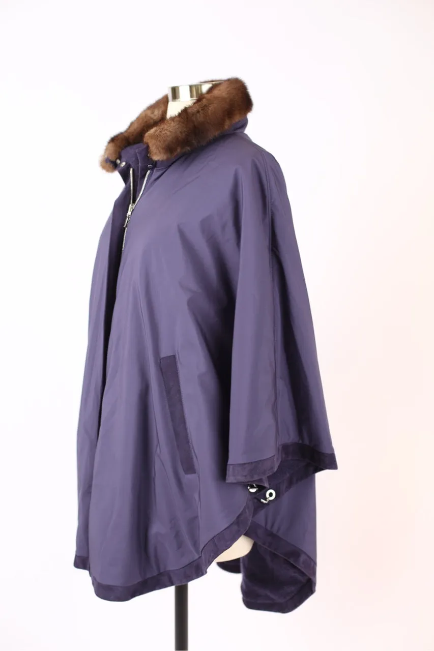 Reversible Cashmere Mink Collar Poncho -Amethyst