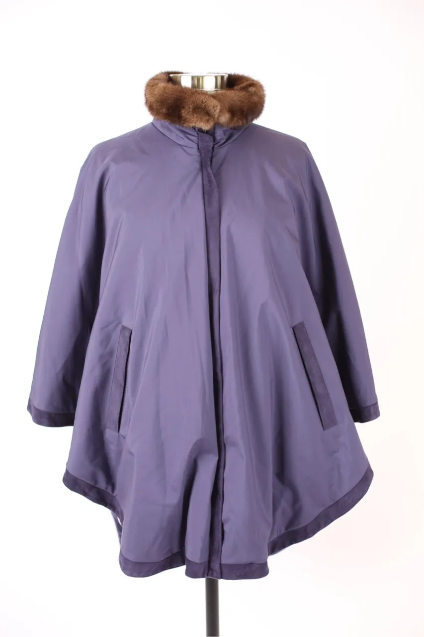 Reversible Cashmere Mink Collar Poncho -Amethyst