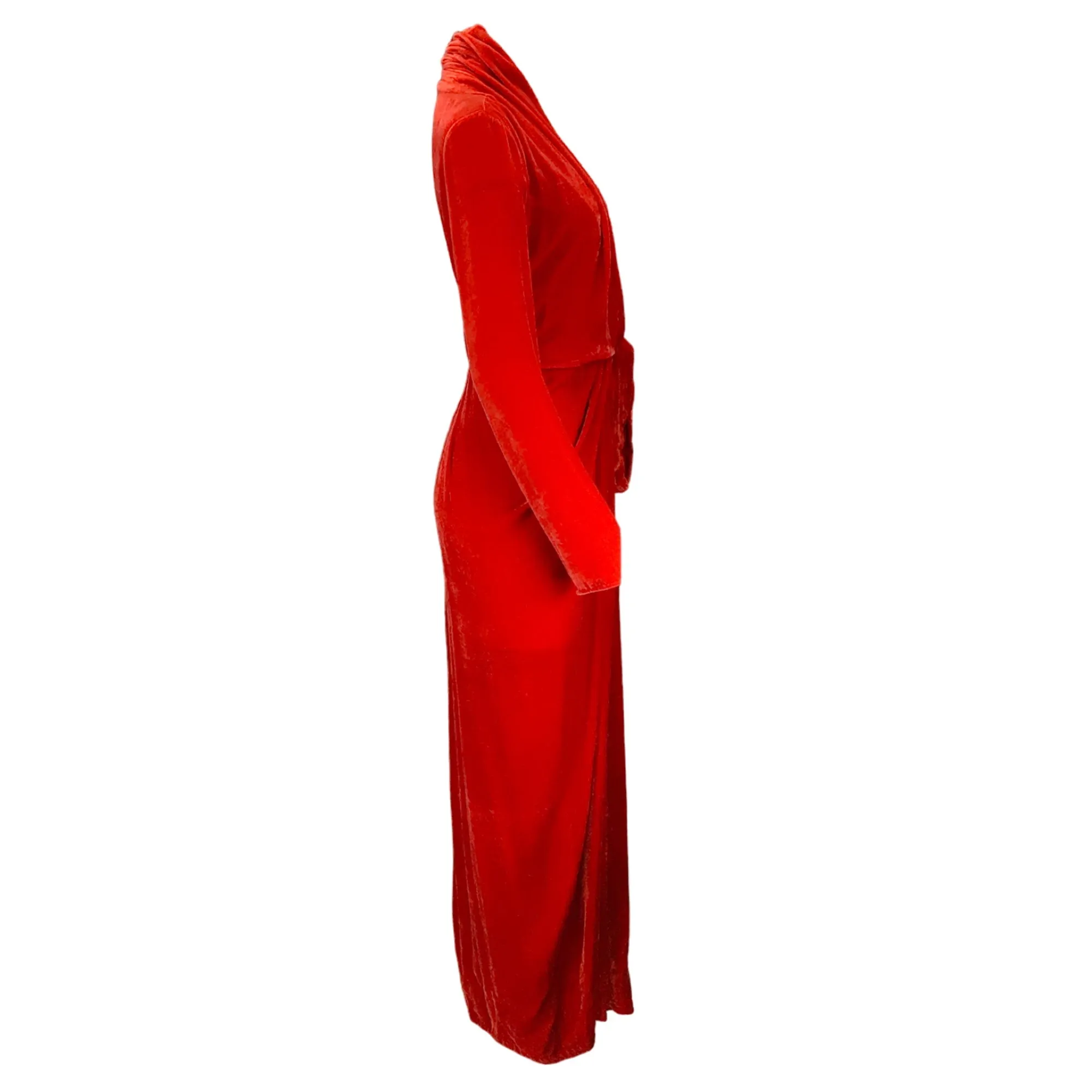 Rick Owens Cardinal Red 2019 Long Sleeved Velvet Wrap Gown / Dress