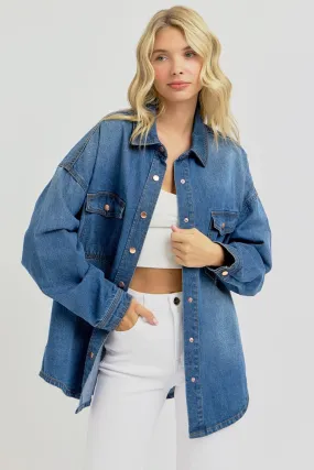 RISEN Ingrid Snap Down Long Sleeve Denim Shacket