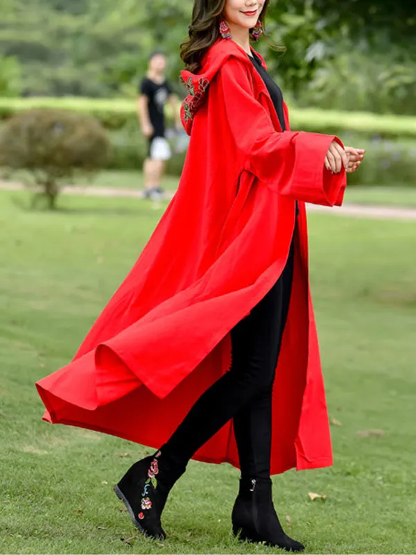 Rose Embroidered with Hat Cape Coat