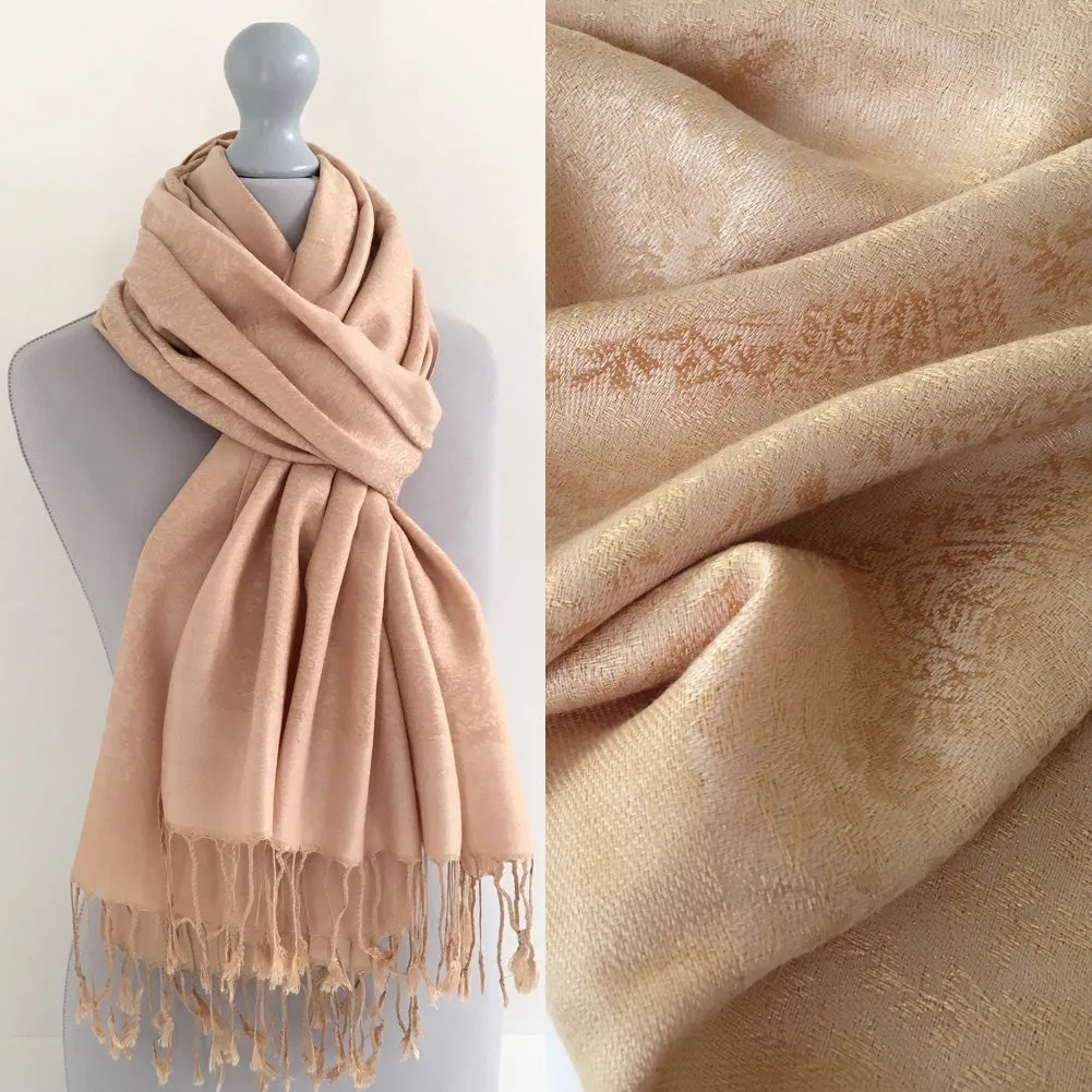 ROSE GOLD PAISLEY PRINT REVERSIBLE PASHMINA SHAWL SCARF