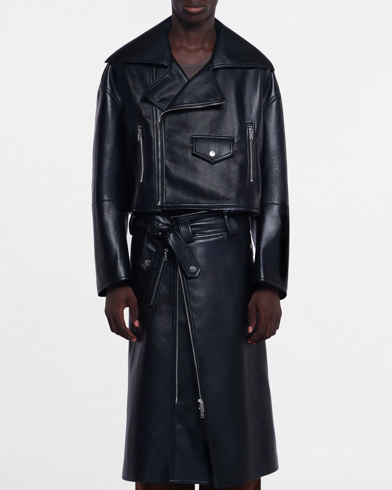 Ross - Regenerated Leather Biker Coat - Black