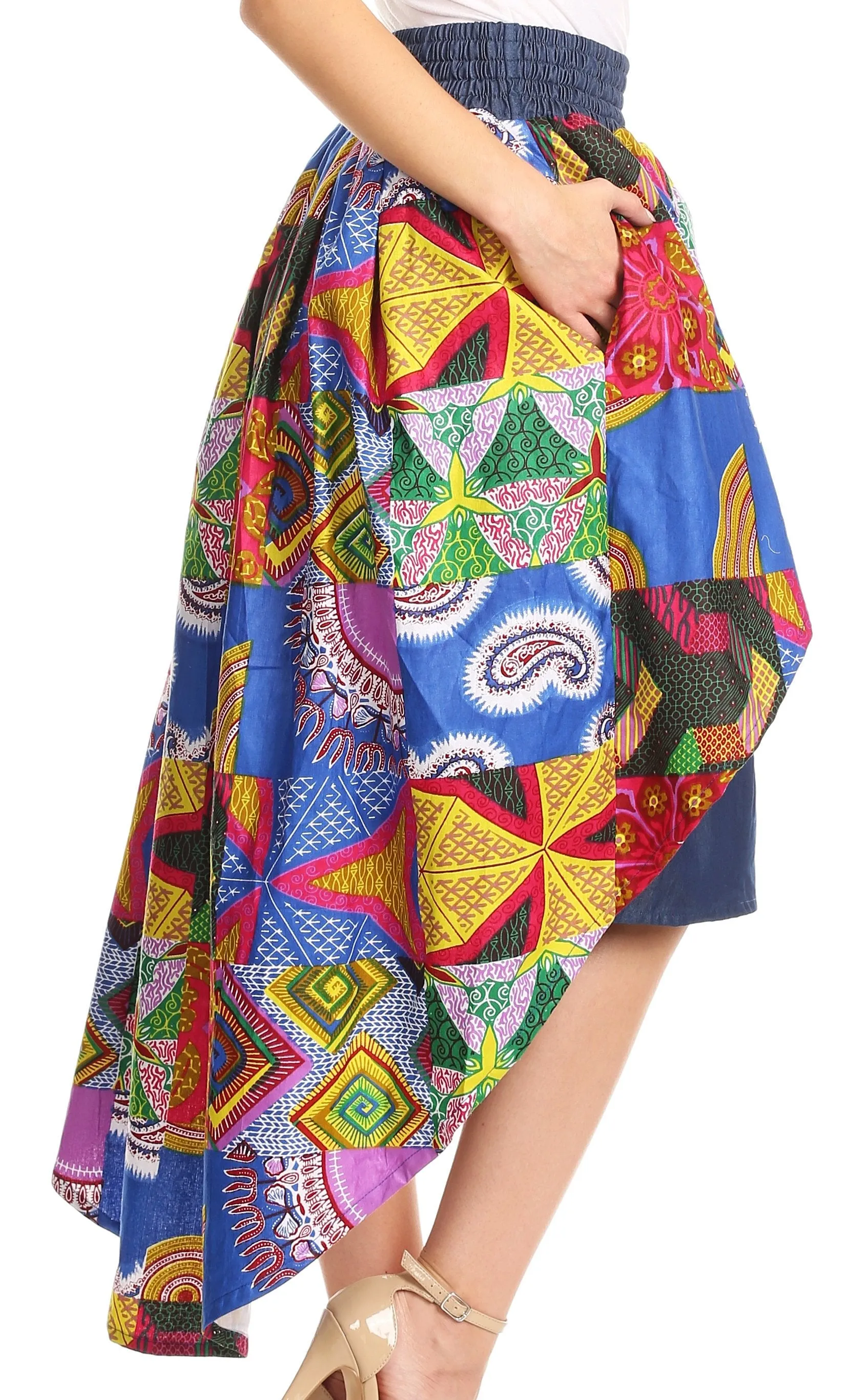 Sakkas Bahati Hi Low Mermaid African Ankara Dutch Wax Cotton Skirt Colorful