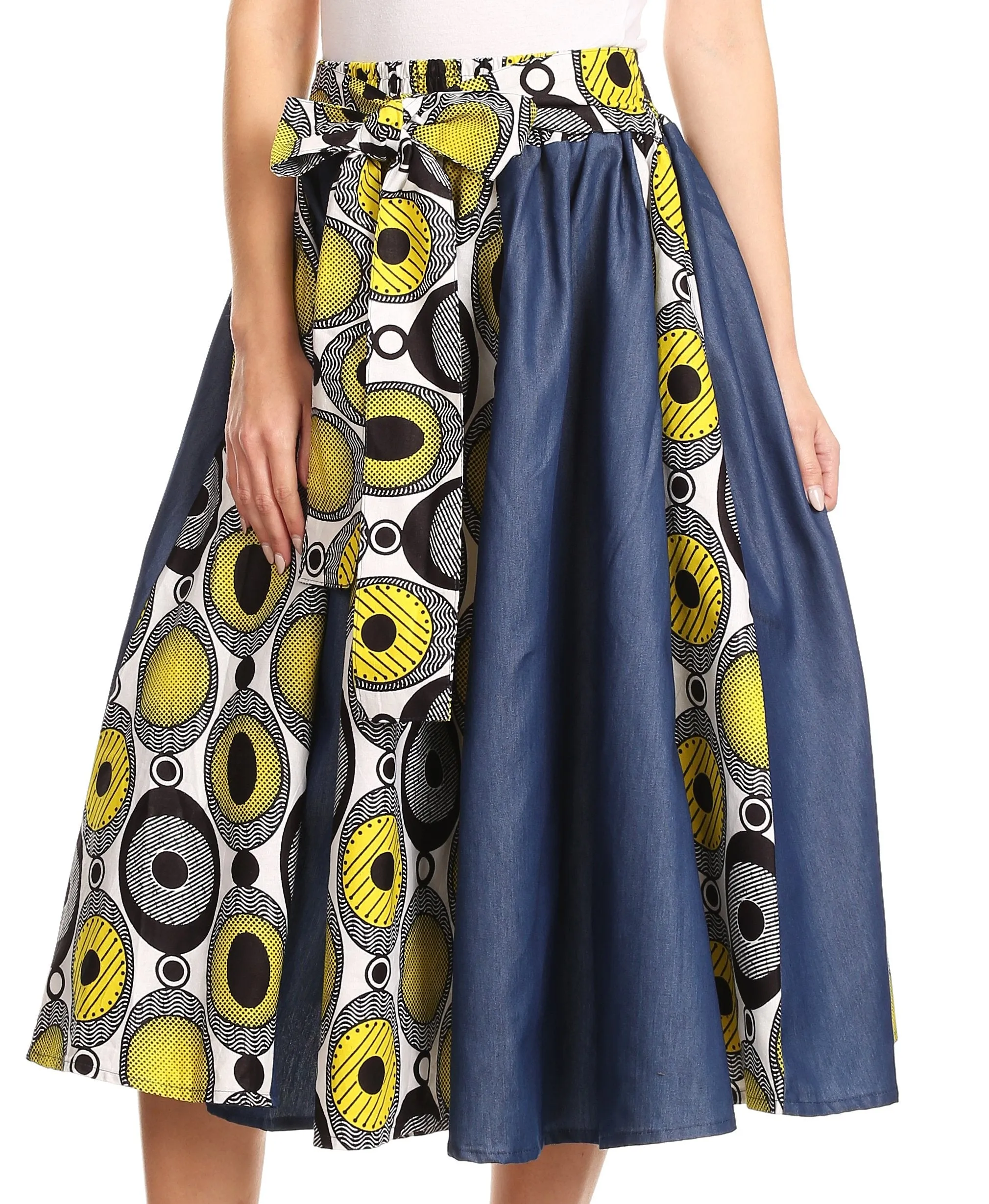 Sakkas Dayo Circle Mid Skirt with Elastic Waist Colorful Ankara African Wax Dutch