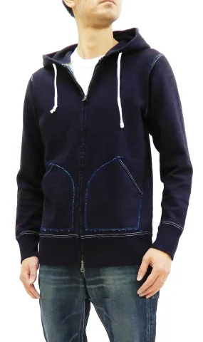 Samurai Jeans Indigo Hoodie Men's Slim Fit Plain Full Zip-Up Hooded Sweatshirt SIS-102