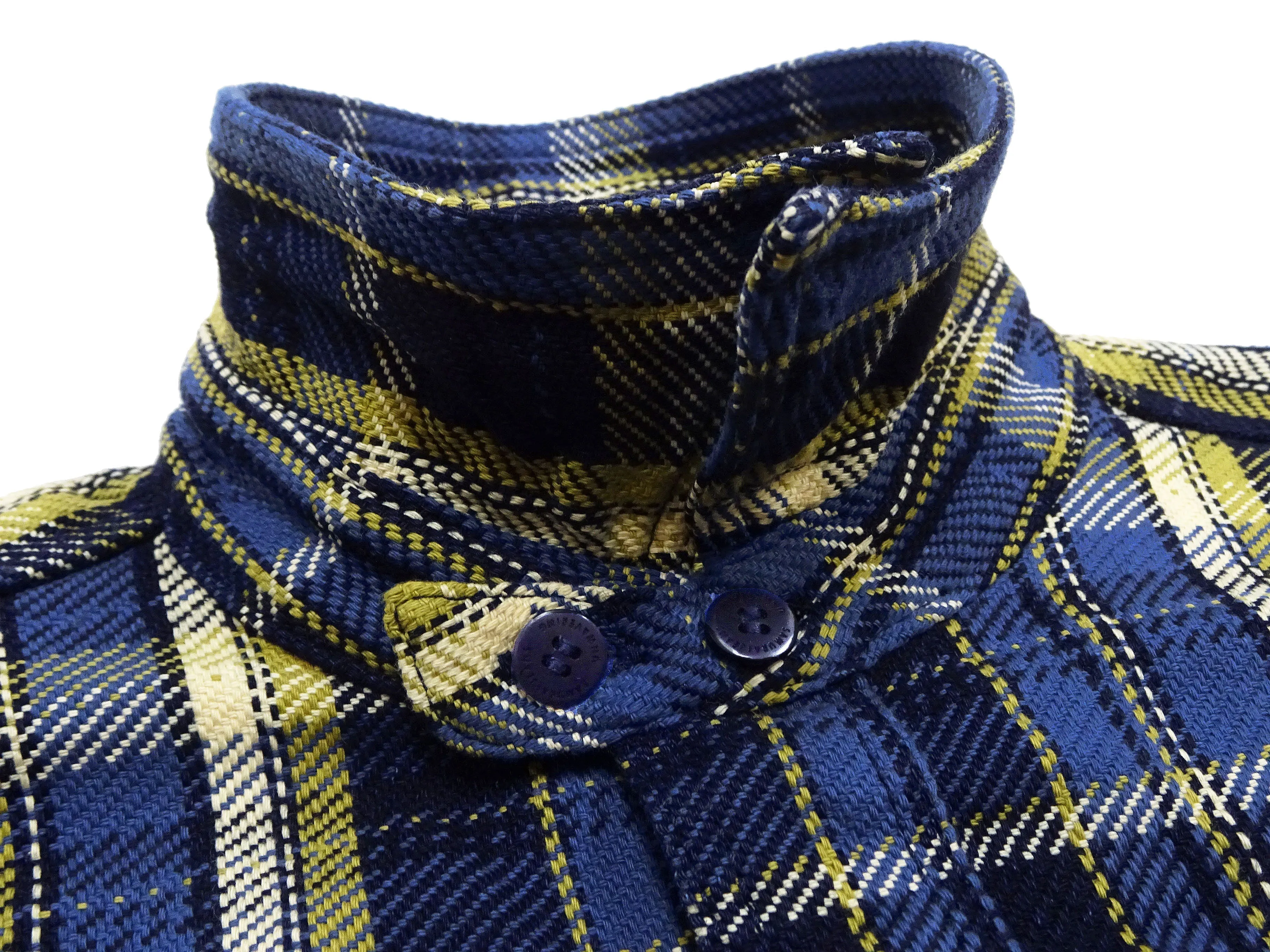 Samurai Jeans Indigo Plaid Flannel Shirt Men's Heavyweight Long Sleeve Button Up Work Shirt SIN23-01 Indigo/Blue Plaid