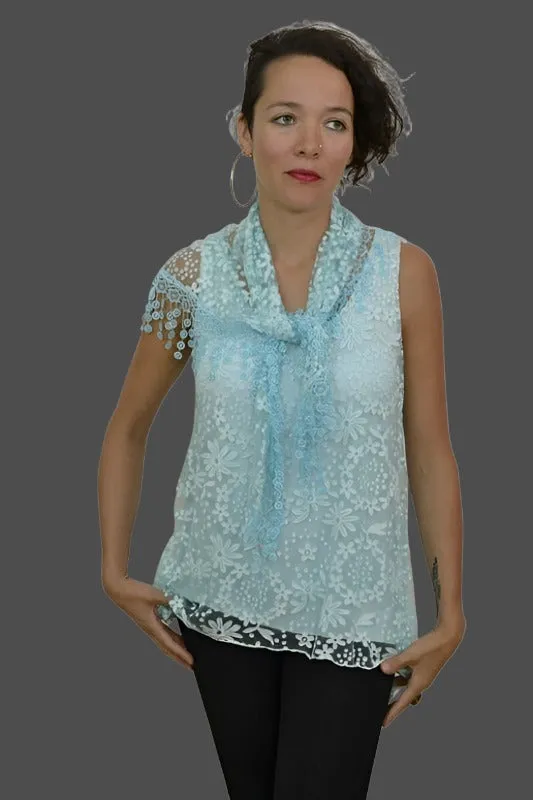 Seduzione Hi Lo Blouse   Fringe Scarf - Blue