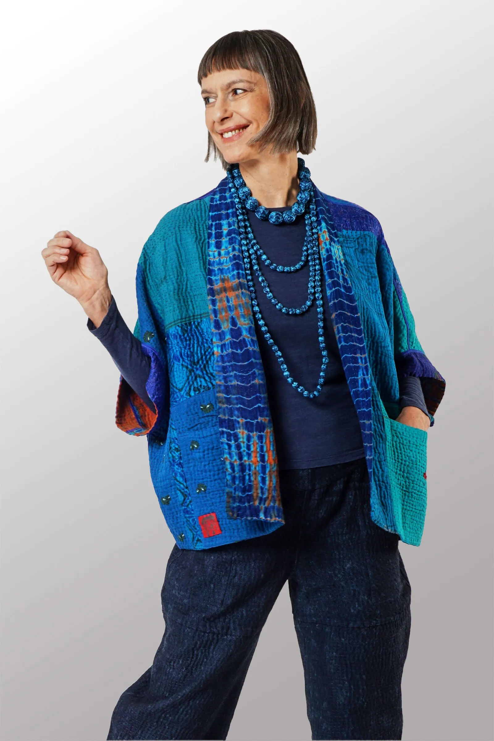 SERPENT SHIBORI TIE DYE MINI PONCHO - se4060-org -