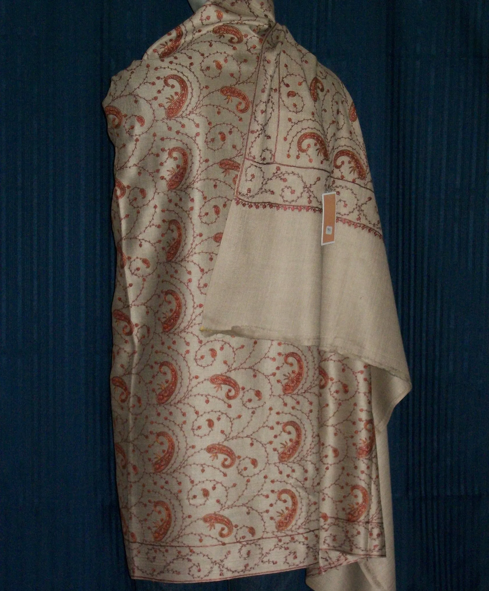 Shawl 1421 Beige Winter Shawl Wrap Original Kashmiri detail