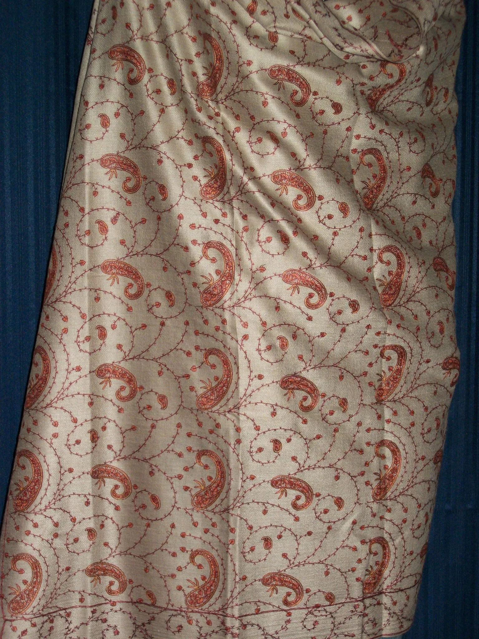 Shawl 1421 Beige Winter Shawl Wrap Original Kashmiri detail