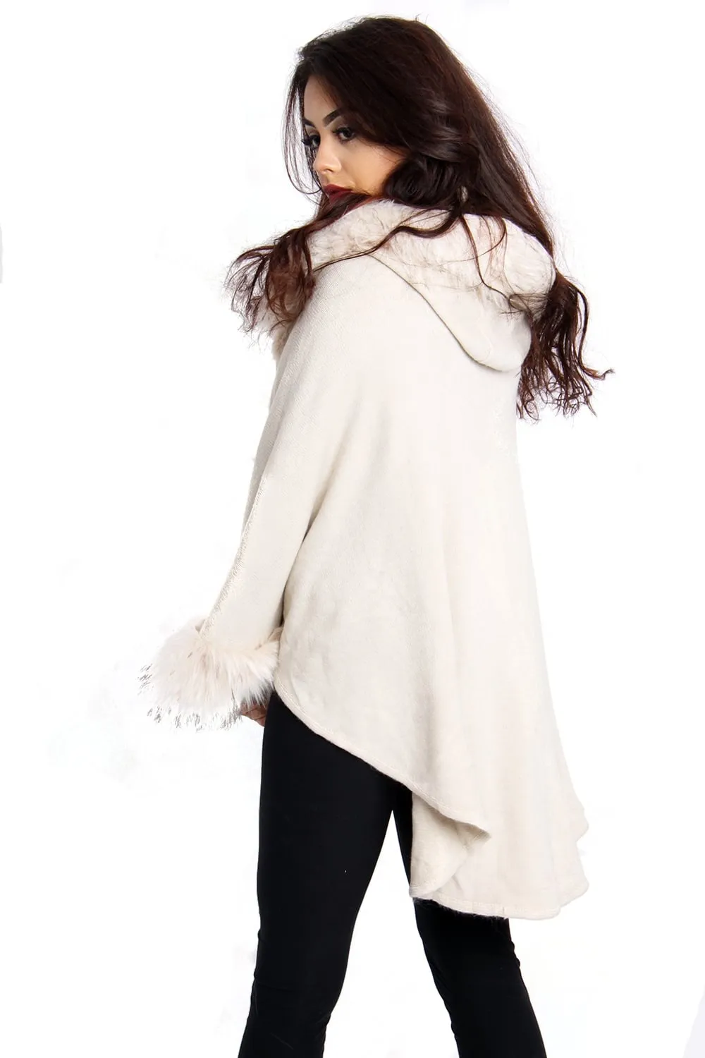 Short Faux Fur Cape With Sleeves