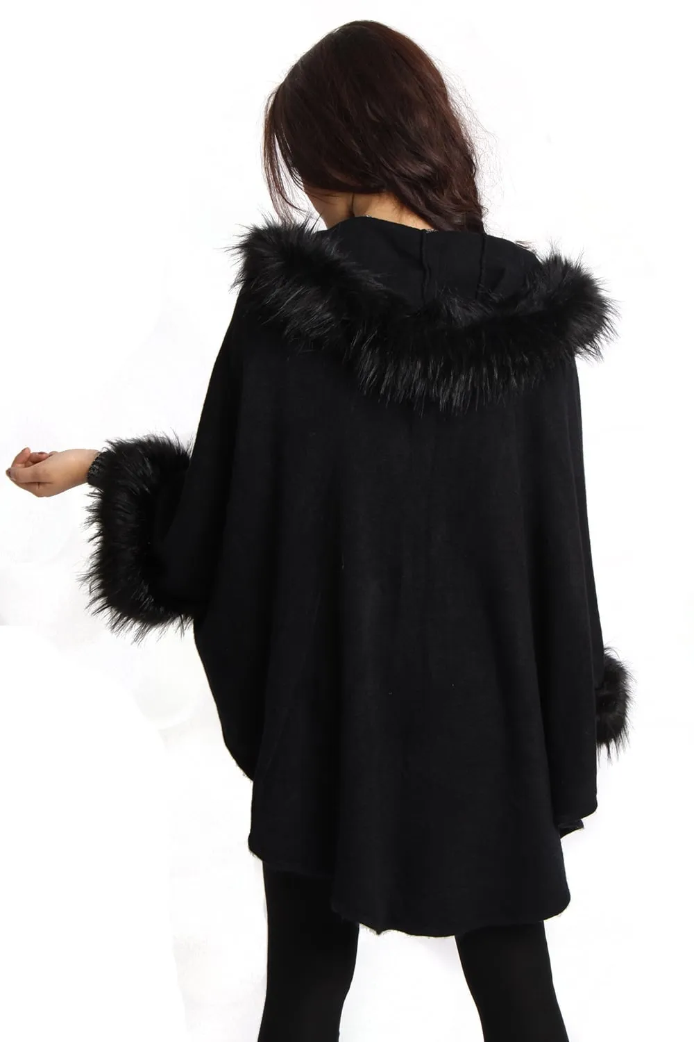 Short Faux Fur Cape With Sleeves