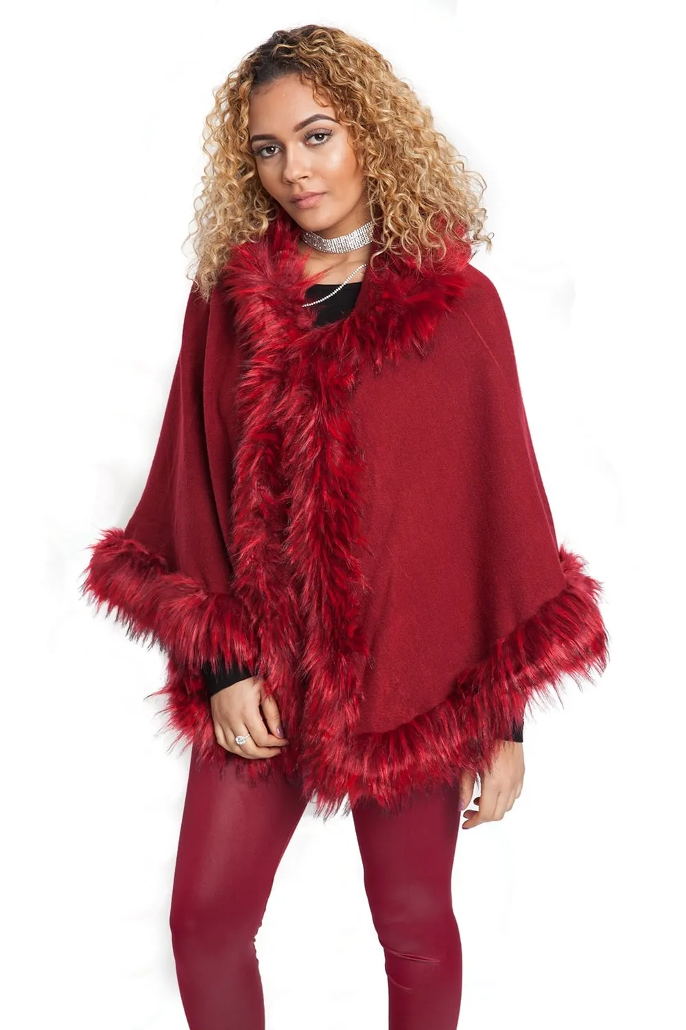 Short Faux Fur Cape With Sleeves