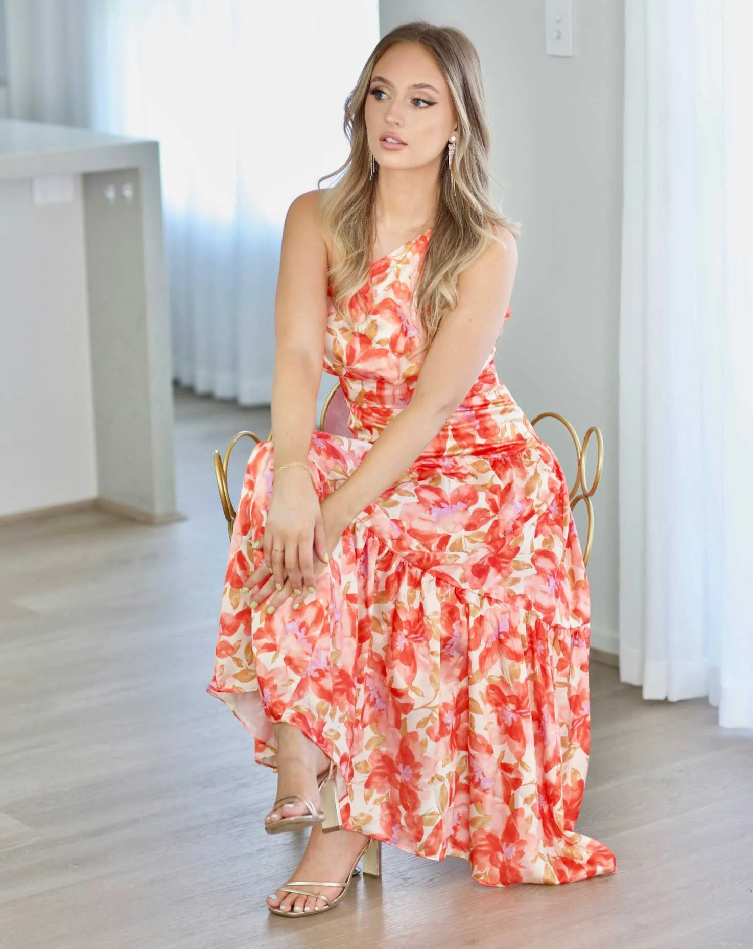 Siena Floral Satin Maxi Dress - Orange