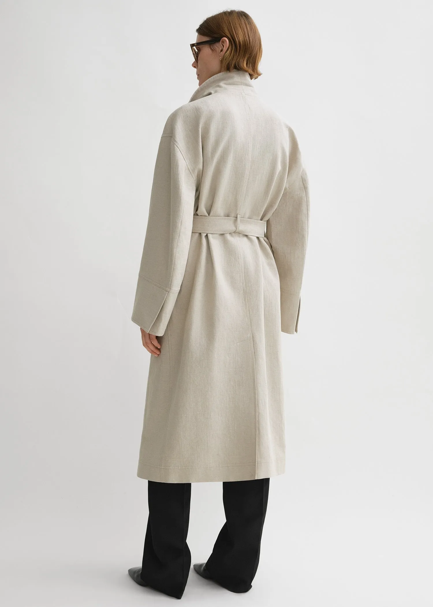 Signature linen-blend coat sand