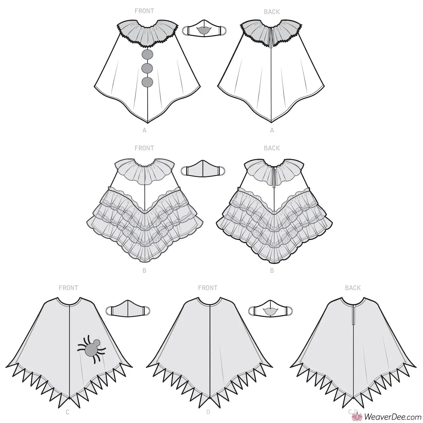 Simplicity Pattern S9350 Misses' Halloween Poncho Costumes & Face Masks