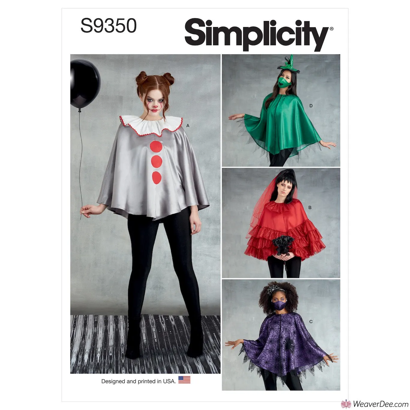 Simplicity Pattern S9350 Misses' Halloween Poncho Costumes & Face Masks