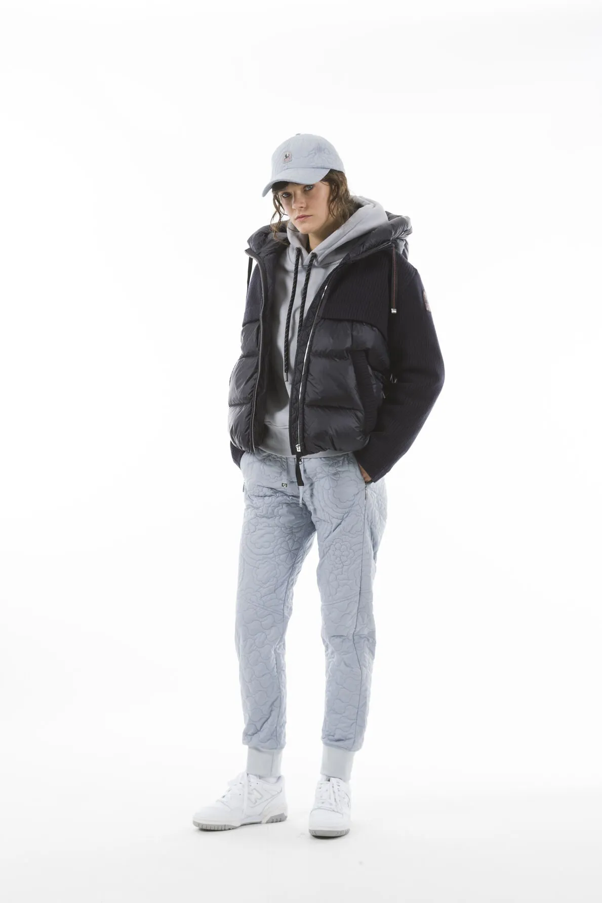 Sina Navy Puffer Jacket With Knit Contrast