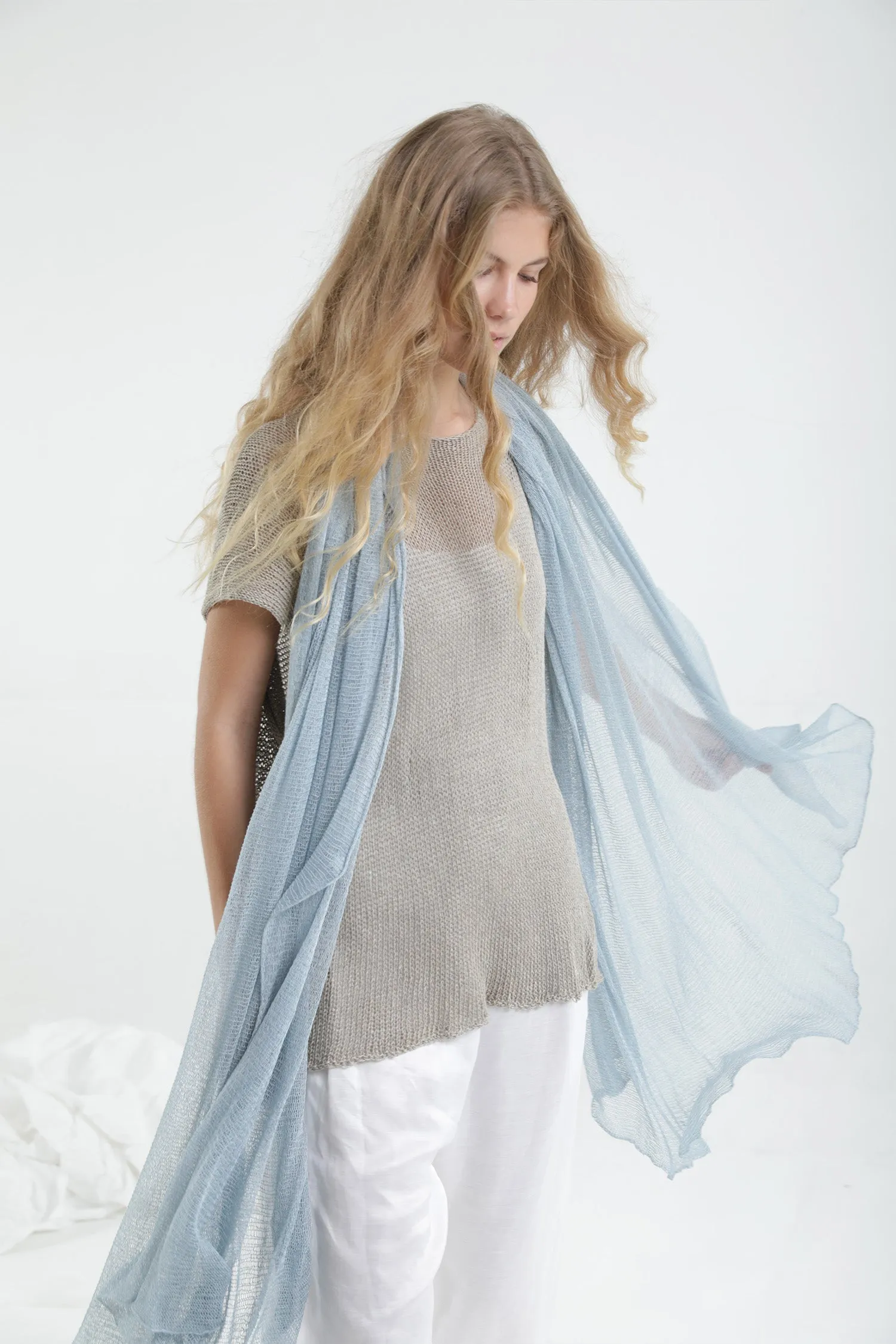 Sky blue silver Big Air Bamboo Light Scarf