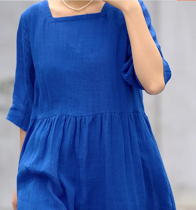 Soft Linen Dresses Summer long Washed Women Linen Dress 9922