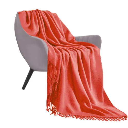 SOGA Orange Acrylic Knitted Throw Blanket Solid Fringed Warm Cozy Woven Cover Couch Bed Sofa Home Decor