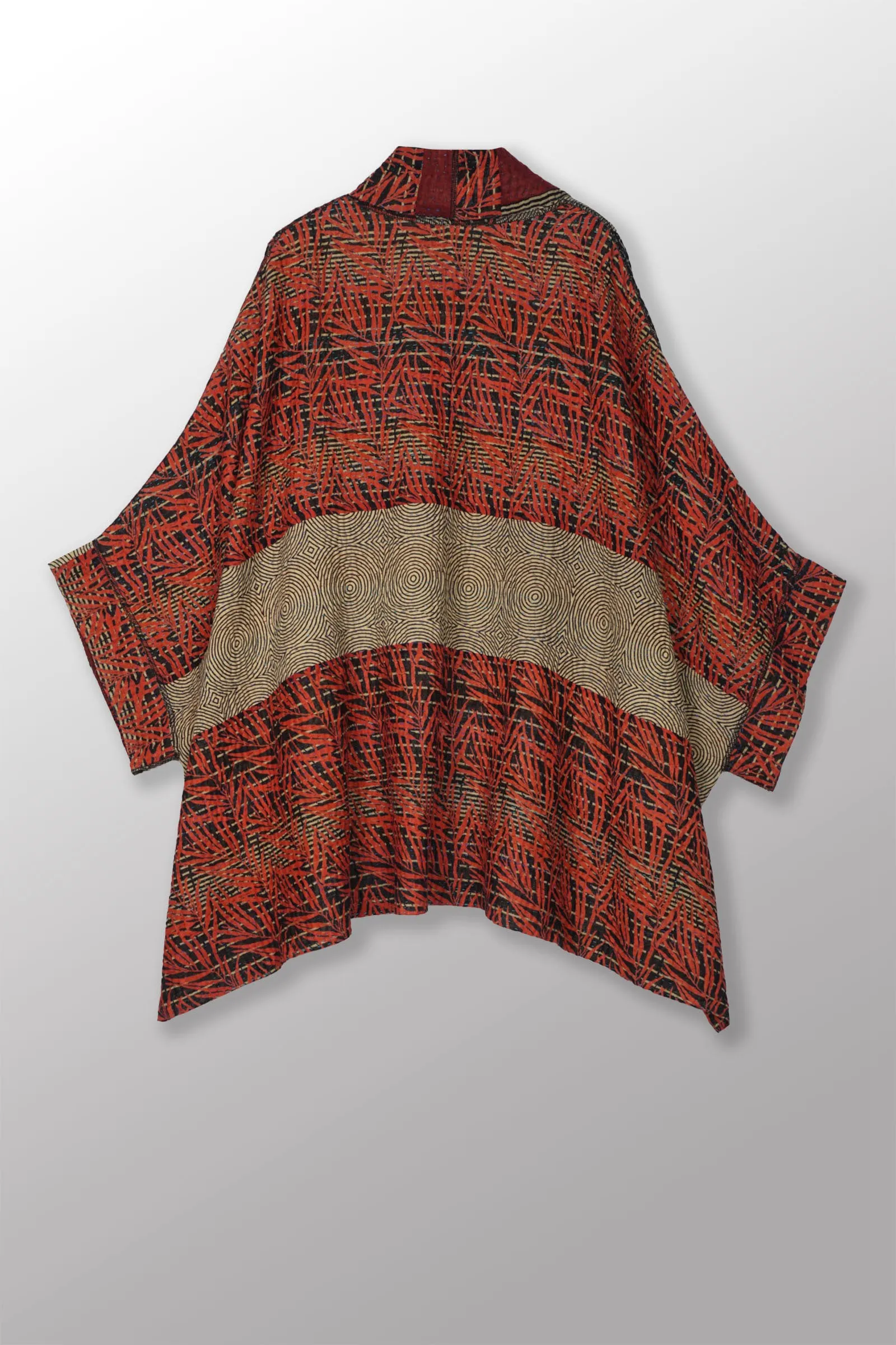 SOHO BAMBOO KANTHA DOUBLE COLLAR PONCHO J - bo4333-red -