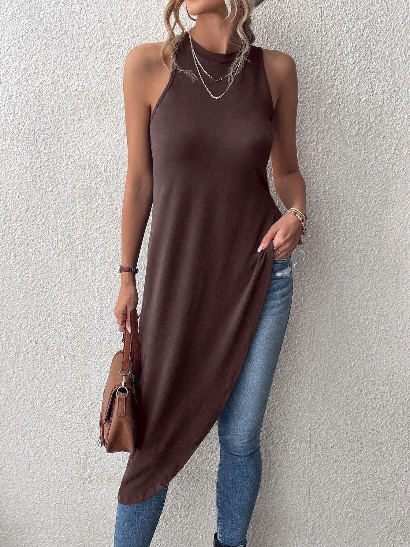 Solid Asymmetrical Hem Tank Top