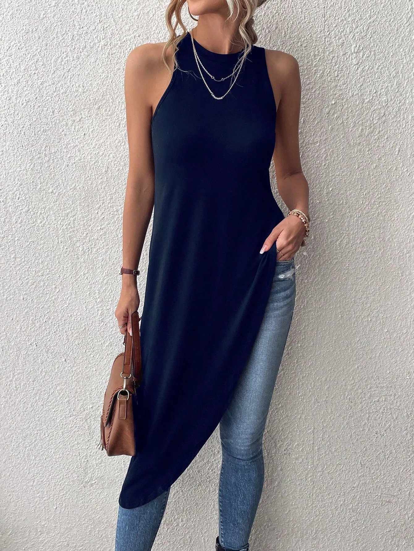 Solid Asymmetrical Hem Tank Top