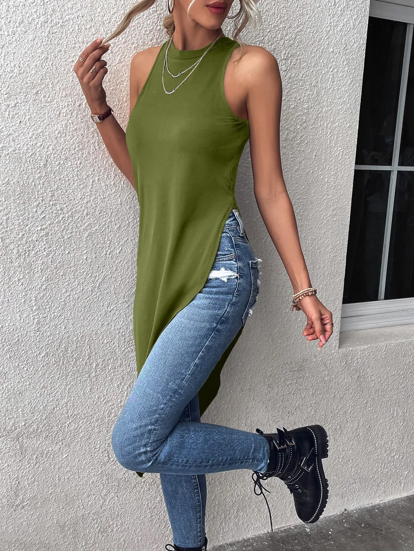 Solid Asymmetrical Hem Tank Top